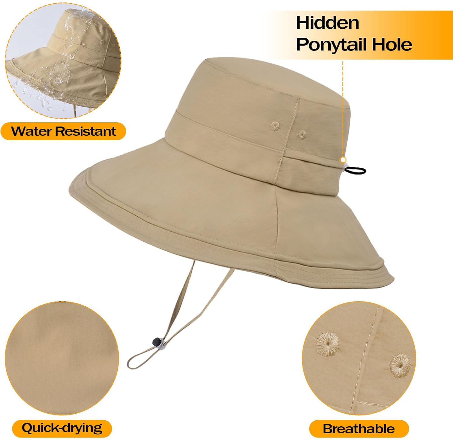 Womens Sun Hat with Ponytail Hole Beach Summer Hat Wide Brim Packable Gardening Hats - Image 5