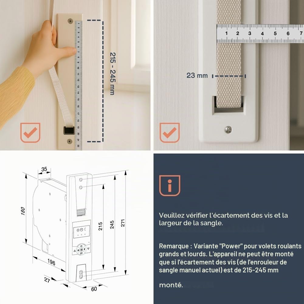 Home Pilot - Enrouleur de sangle encastrable Power Classic pour commande de volet roulant à sangle. Adapté pour les volets lourds Installation rapide | Programmation Fonctionnement autonome 10132360