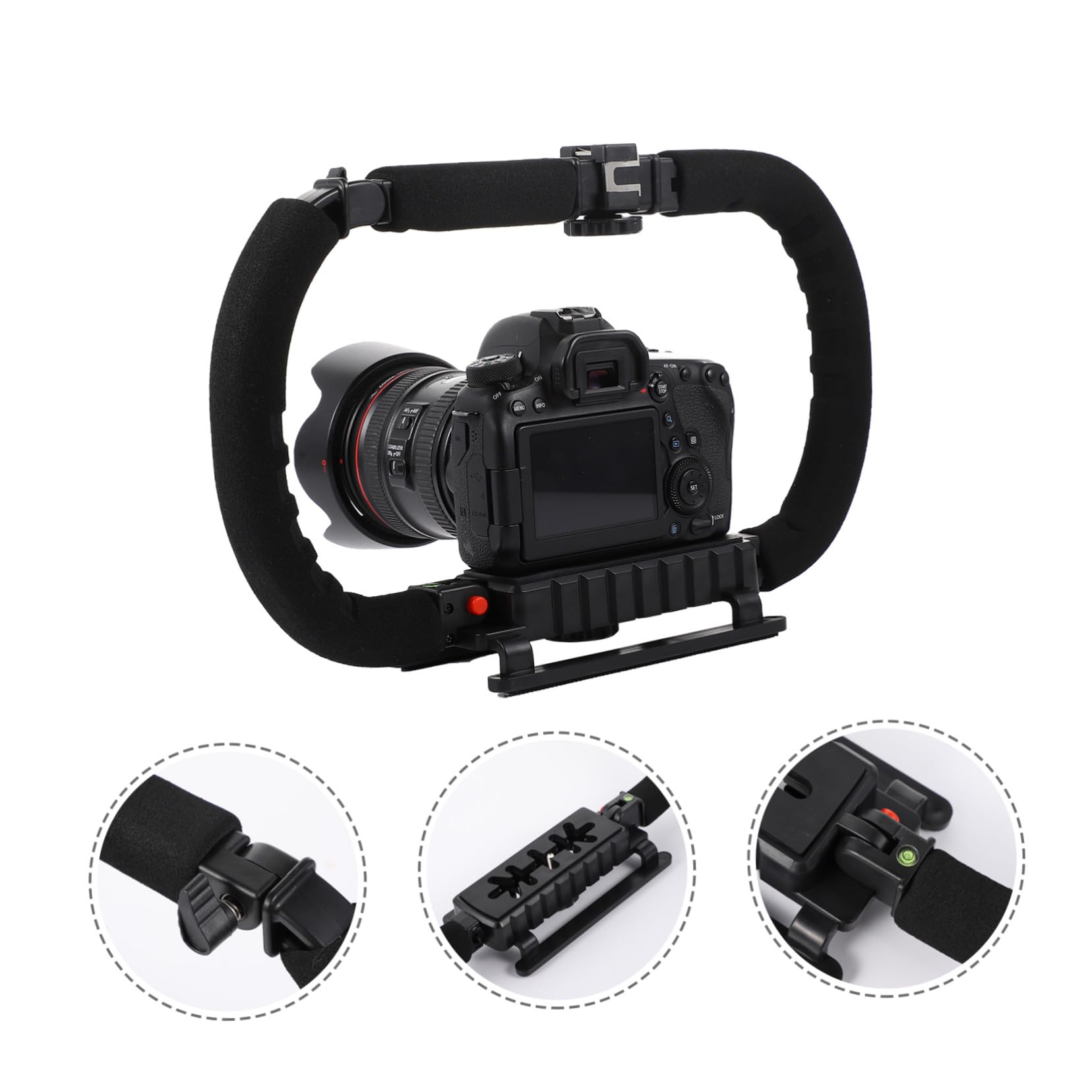 ULTECHNOVO Estabilizador de Cámara Portátil para Cámaras DSLR y Dv Mango de Esponja Antideslizante y 3 Puertos Zapata Fría para Montaje de Iluminación