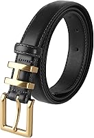 Vista 371 de Cinturón de cuero clásico con hebilla de metal para mujer con vestido de jeans Aah-negro-clásico