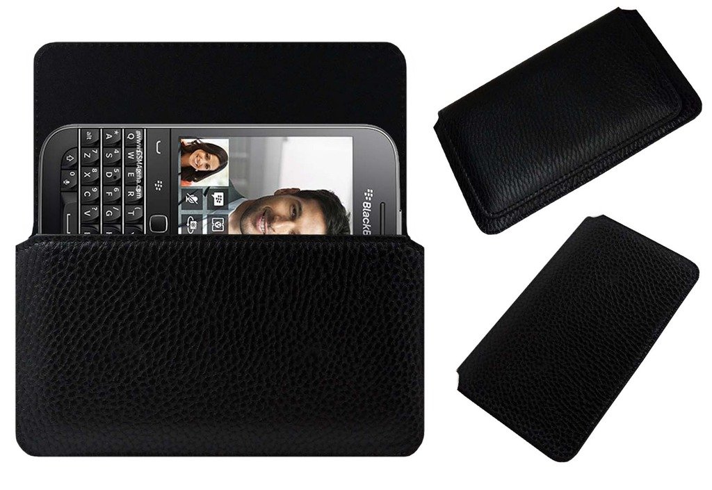 ACM Horizontal Leather Case Compatible with BlackBerry Classic Mobile Cover Carry Pouch Holder Black