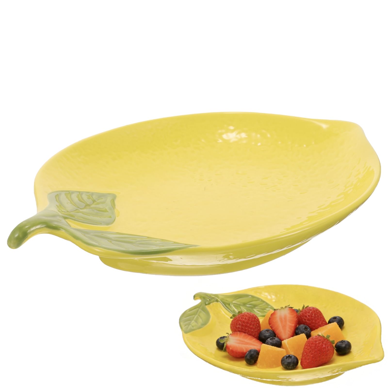 Zerodeko Piatto antipasto in ceramica a forma di limone, contorni a forma di limone, piatto per spezie, ciotola a forma di frutta, ciotola originale per insalata e cereali, per snack e dessert U. A