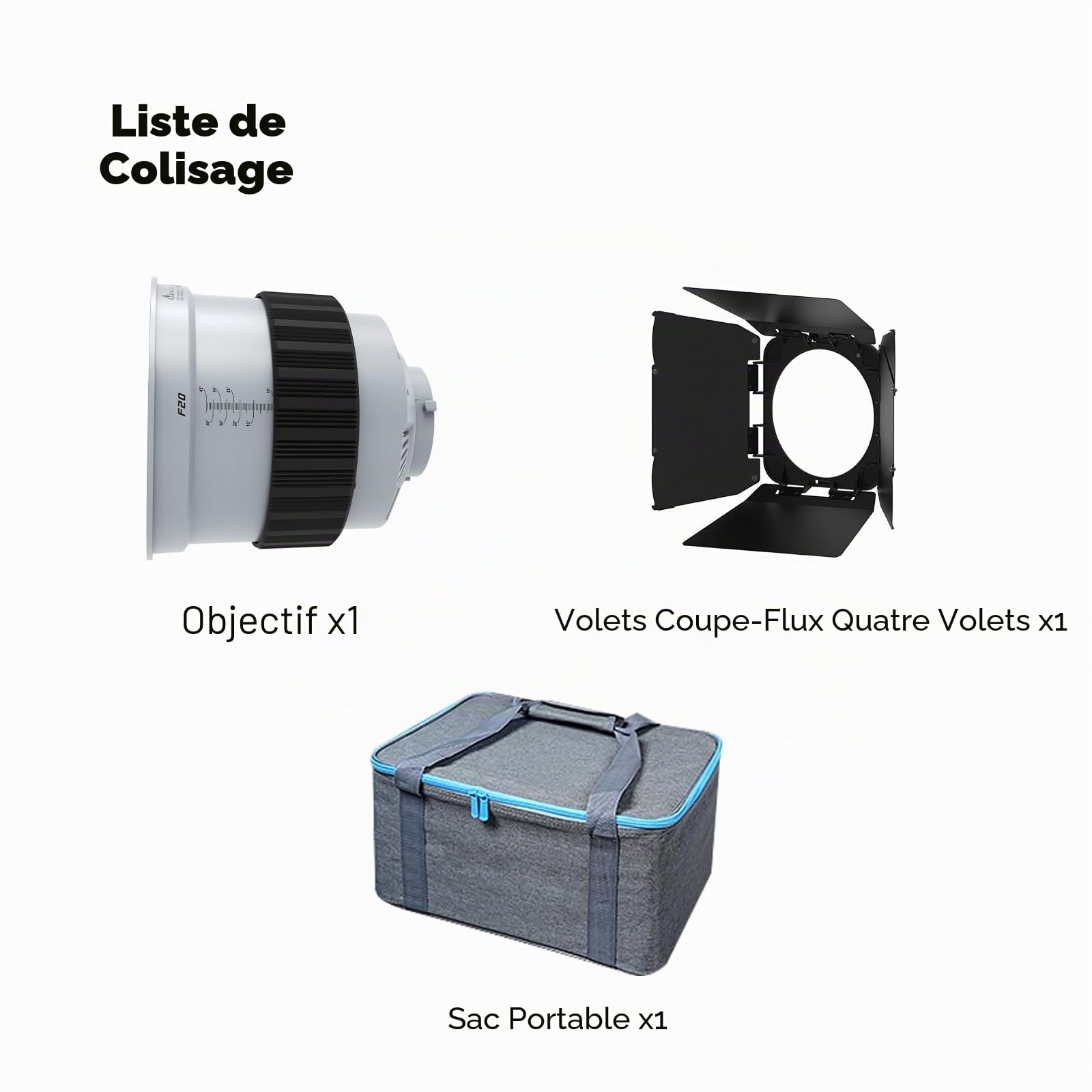 10X Lentille Fresnel à Monture Bowens avec Volets Amovibles, Angle de Faisceau Réglable 10–45°, Modificateur de Projecteur pour Lampes COB ≤600W, Contrôle Cinématographique pour Film & Studio