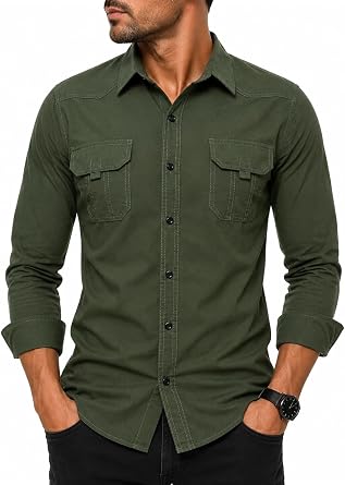 FREDD MARSHALL Mens Long Sleeve Cotton Denim Button-Down Shirt