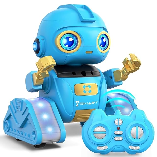 Ophy Robot Niños Juguetes Recargables y Proyectables RC Robot con Ojos LED y Música Juguete RC con Sensor de Gestos para A Partir de 3 4 5 6 7 8 9 10 años Regalo Azul Víspera de Todos los Santos
