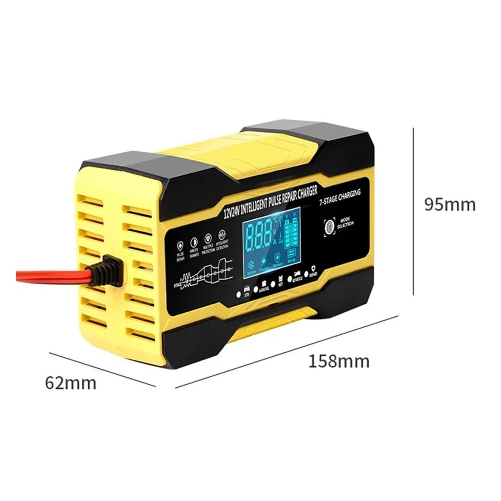 Cargador De Batería Coche Completamente Automático, 12V, 10A, 24V, 5A, Carga Rápida Inteligente For AGM Gel, Plomo Y Ácido, Pantalla LCD Potente Carga Rápida(Red)