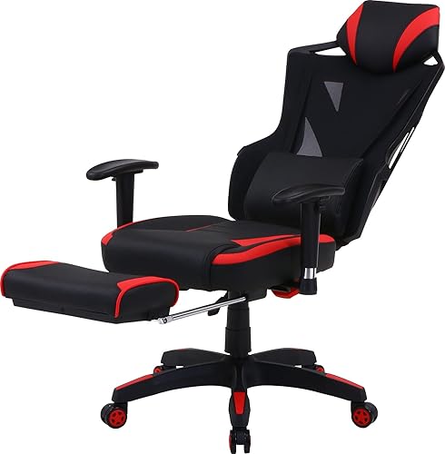 Miniatura 14 de Fuji Boeki 19429 Gaming Chair, Personal Chair, Width 27.0 x Depth 25.8 x Height 46.5 - 49.2 inches (68.5 x 65.5 x 118 - 125.5 cm), Red, Mesh with