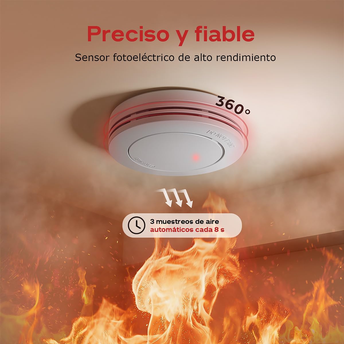 Safeliveo Detector de Humo,Alarma de Incendio autónoma, batería de 10 años, sin LED Intermitente, función de Silencio, 85 dB, con Almohadillas Adhesivas, Conforme a EN 14604, 3 Piezas — view 4