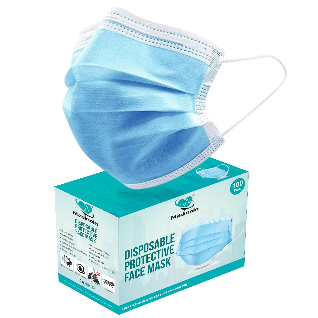 Medinain 3 Ply Disposable With Adjustable Nose Pin, 95% Particle Filtration Efficiency (PEE), CE and ISO and WHOGMP Certified Pharmaceutical Surgical Disposable Face Masks (200) (B08S7DP5V4) Amazon Price History, Amazon Price Tracker