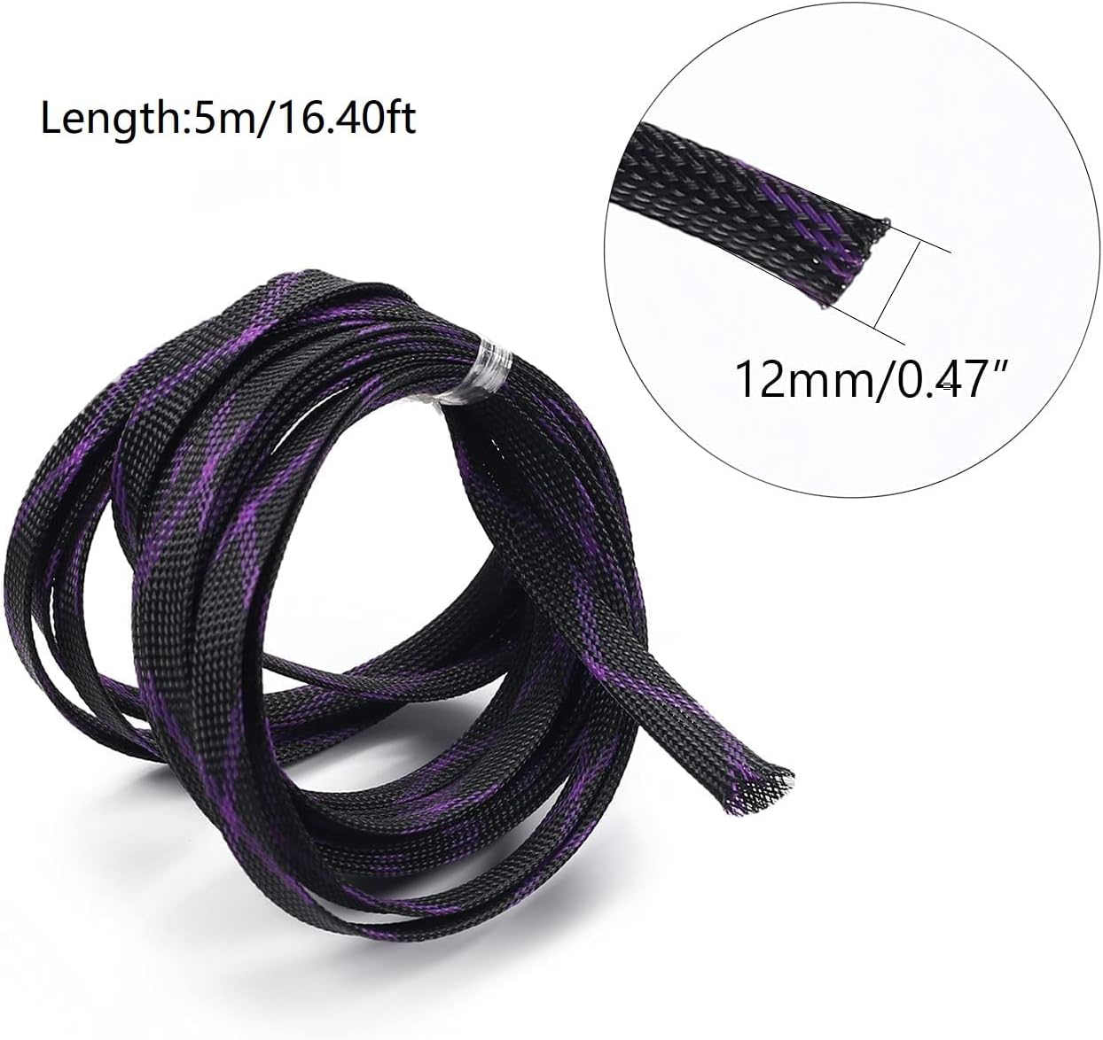 Expandable Braided Sleeving Wire 5m/16.40ft Mesh Sleeve Wire Loom Tubing Protector for Computer Power Line Acoustic Video Frequency Line Black Purple