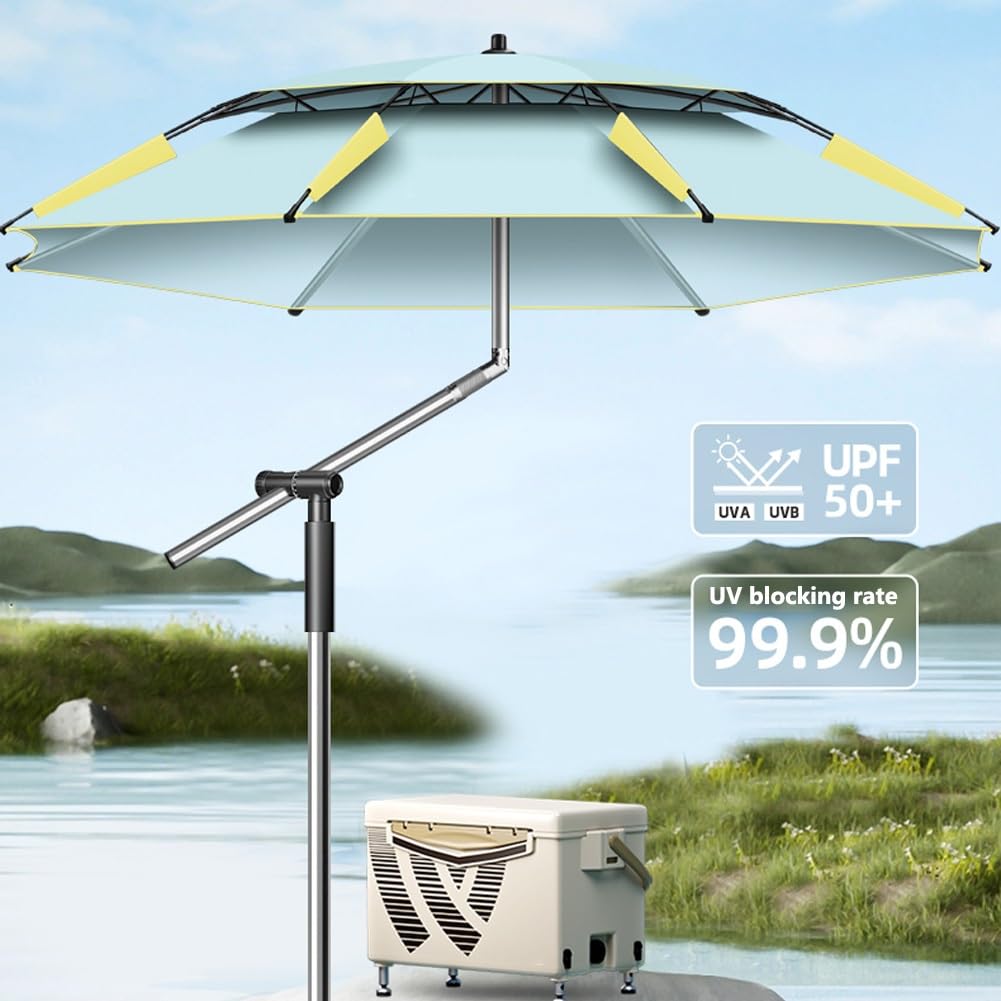 Przenośny Parasol Wędkarski z Wentylacją, 220 cm Składany Podróżny Parasol z Torbą Transportową i Kotwicą, Kempingowy Przeciwsłoneczny Nachylany