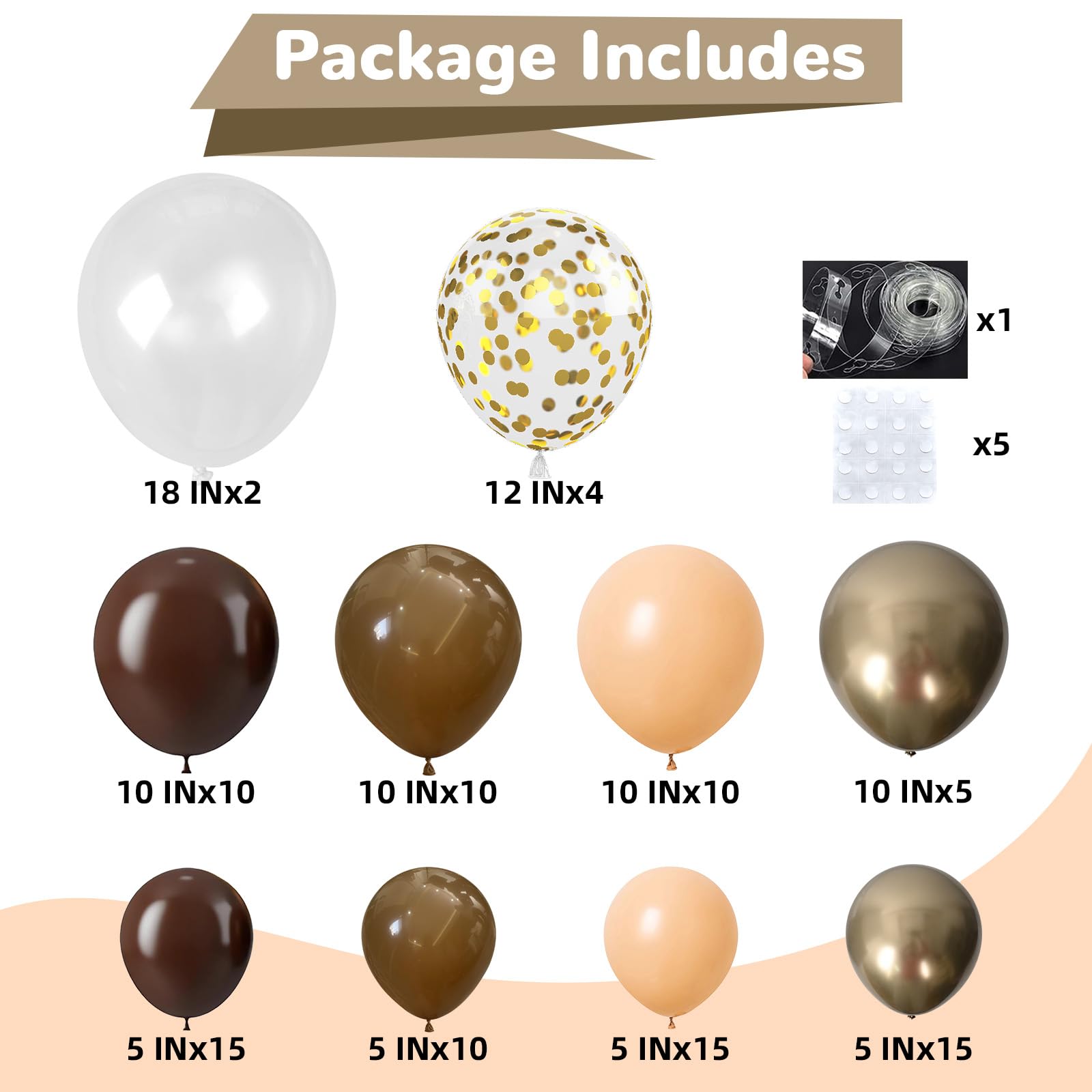 HILAVO Braunes Ballonbogen-Set, 45,7 cm, klare Luftballons, Brauntöne, Creme, dunkler Kaffee, Nude, Beige, Champagner, Gold, Konfetti-Ballons für Thanksgiving, Herbst, Boho, Kuh, Rodeo, Babyparty