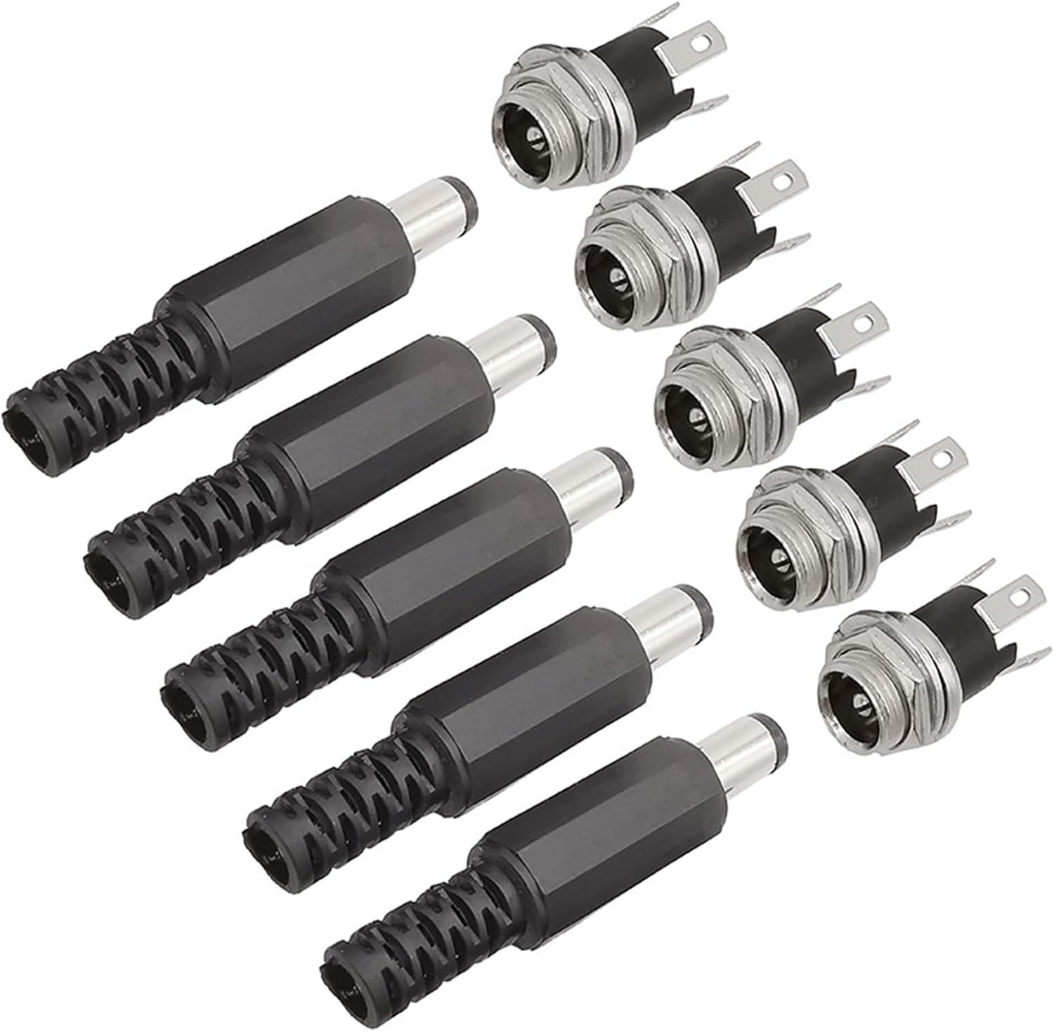 5Pairs 5.5mm x 2.1mm DC Power Male + DC Female Socket Panel Mount Connector Adapter Wire Terminal DC-025M DC025M