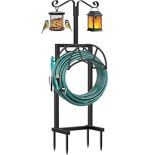 TomCare Garden Hose Holder Detachable Metal Water Hose Holder Hose Hanger Heavy Duty Free Standing Hose Storage Stand for Outside Yard, Black