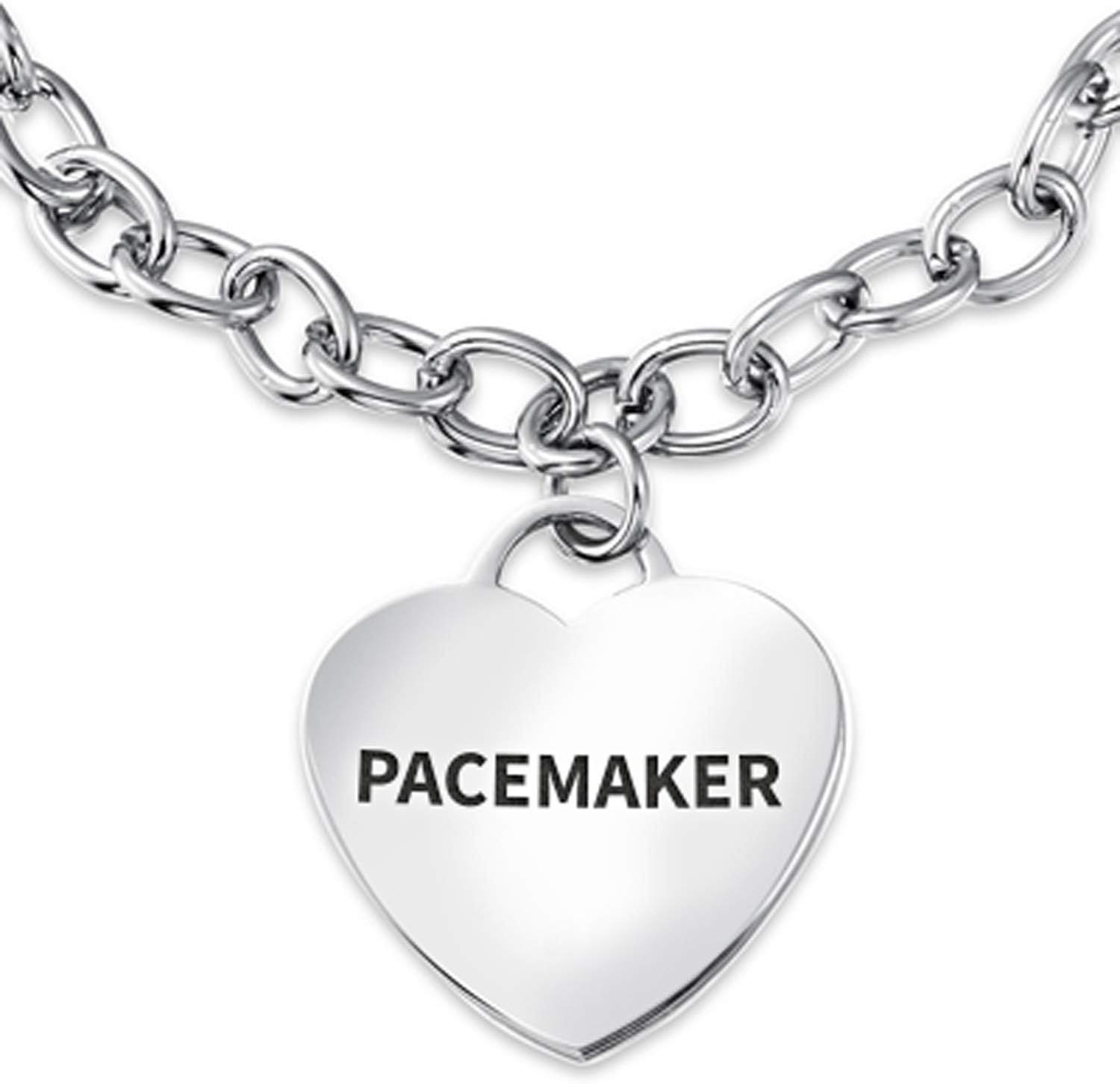 Bling Jewelry Personalize Customizable Link Chain Fashionable Red Medical identification ID Charm Bracelet Heart Shape Tag Engrave For Women Teen Silver Tone 7,7.5 Inch