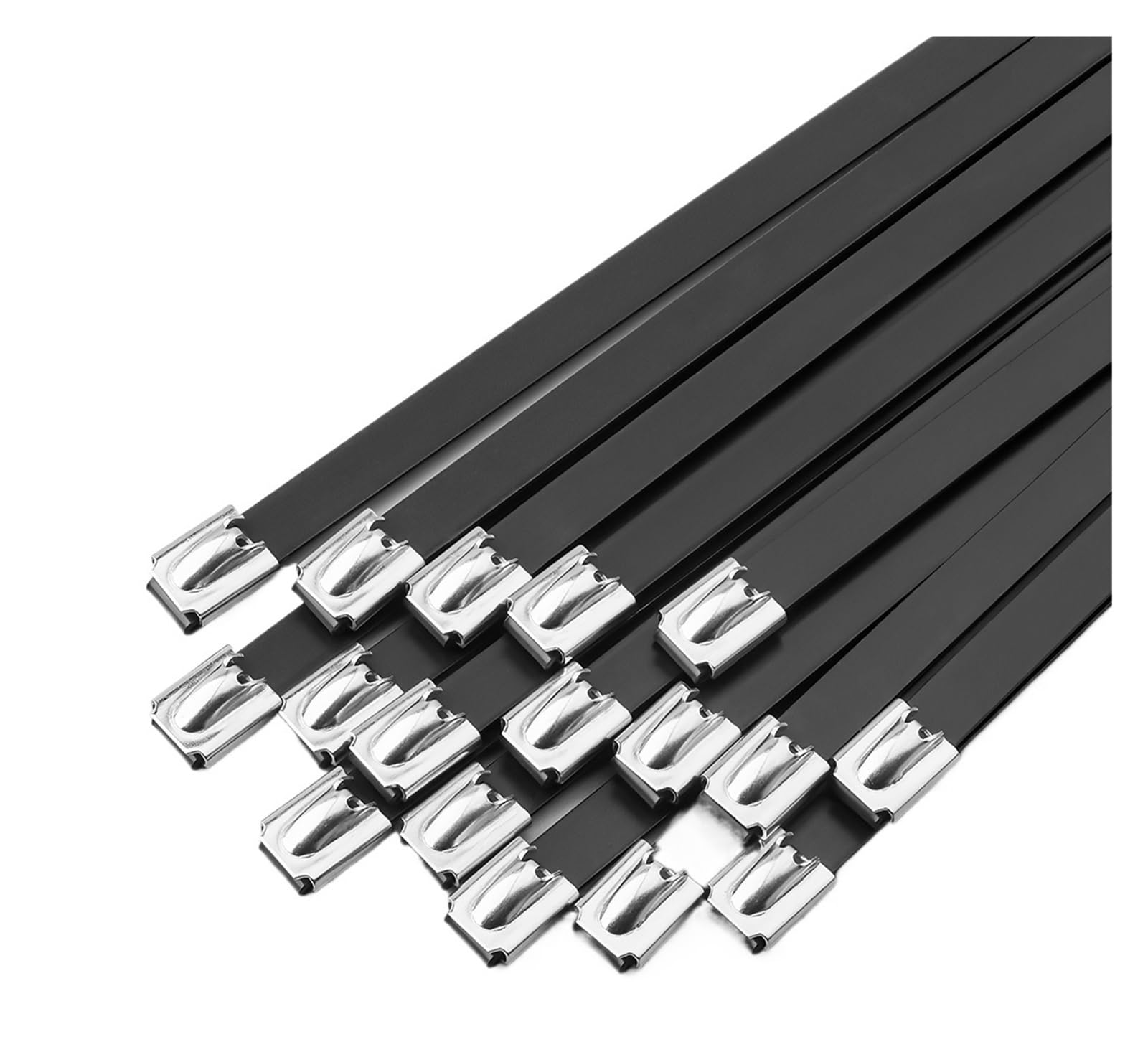 Bdayek 7.9X350mm Cable Ties 7.9Mm Cable Ties Stainless Steel Metal Black Coated Locking Zip-Exhaust Multifunctional(,50 Pcs)