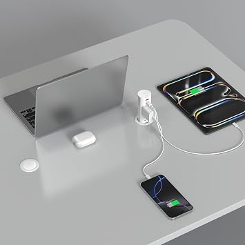 Pop Up Outlet for Countertop,Recessed Power Strip Table Outlet,Power Grommet in Drawer Outlet,Furniture Flush Mount for Desktop,20W USB C (White, 6.5FT)