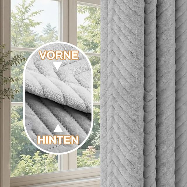 Thermovorhang Kälteschutz Türvorhang, 100% Verdunkelungsvorhänge, Dicker Wärmeschutzvorhang Tür mit kräuselband, Lärmschutzvorhang für Haustür, Schlafzimmer, Wohnzimmer (H245xB140cm, Grau 1 Stück)