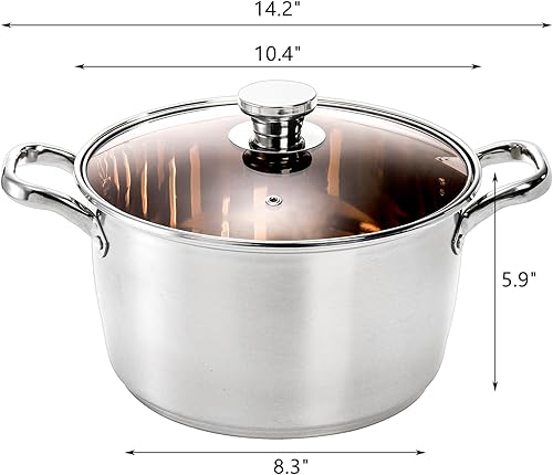 Miniatura 2 de ZEAYEA Olla de acero inoxidable de 5.8 cuartos de galón, olla de cocina con tapa de vidrio, olla para pasta de sopa con asas dobles a prueba de