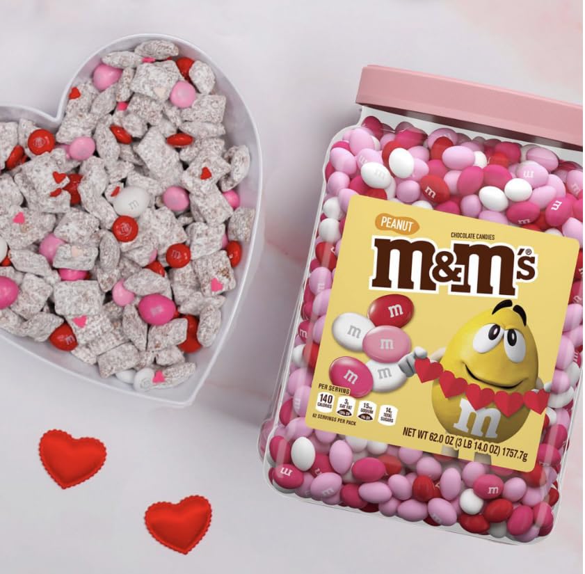 M&MS Peanut Milk Chocolate Valentine's Day Candy Jar, 62 oz