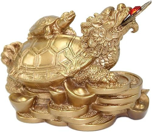 Miniatura 3 de USAMJTABLE Feng Shui - Estatua de protección de riqueza de tortuga de dragón dorado, inauguración de la casa, pisapapeles de felicitación, regalo