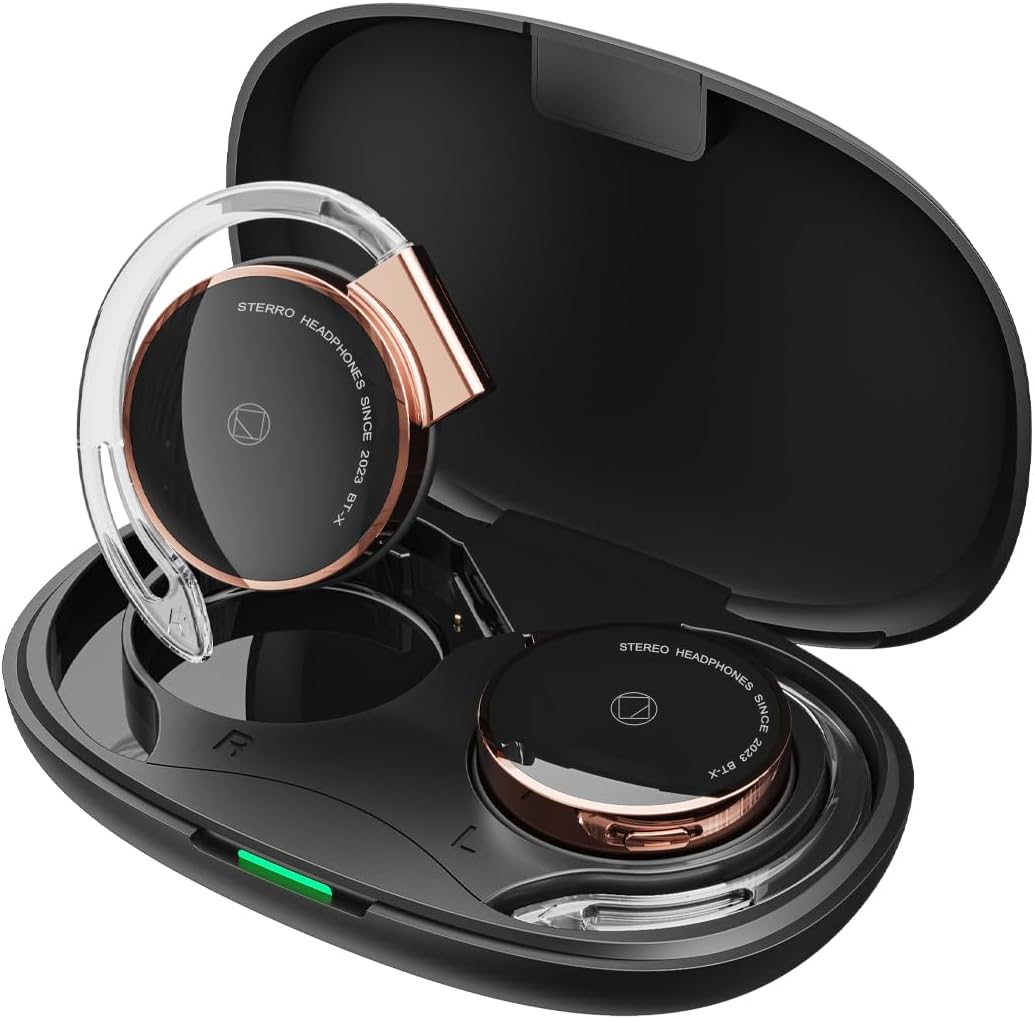 BEVCEFCC Wireless Earphones with EarHooks Bluetooth 5.3 On Ear Headphones with 4 Microphones Clip on Headphones Over Ear Wireless with ENC Open Ear Headphones for Home/Office