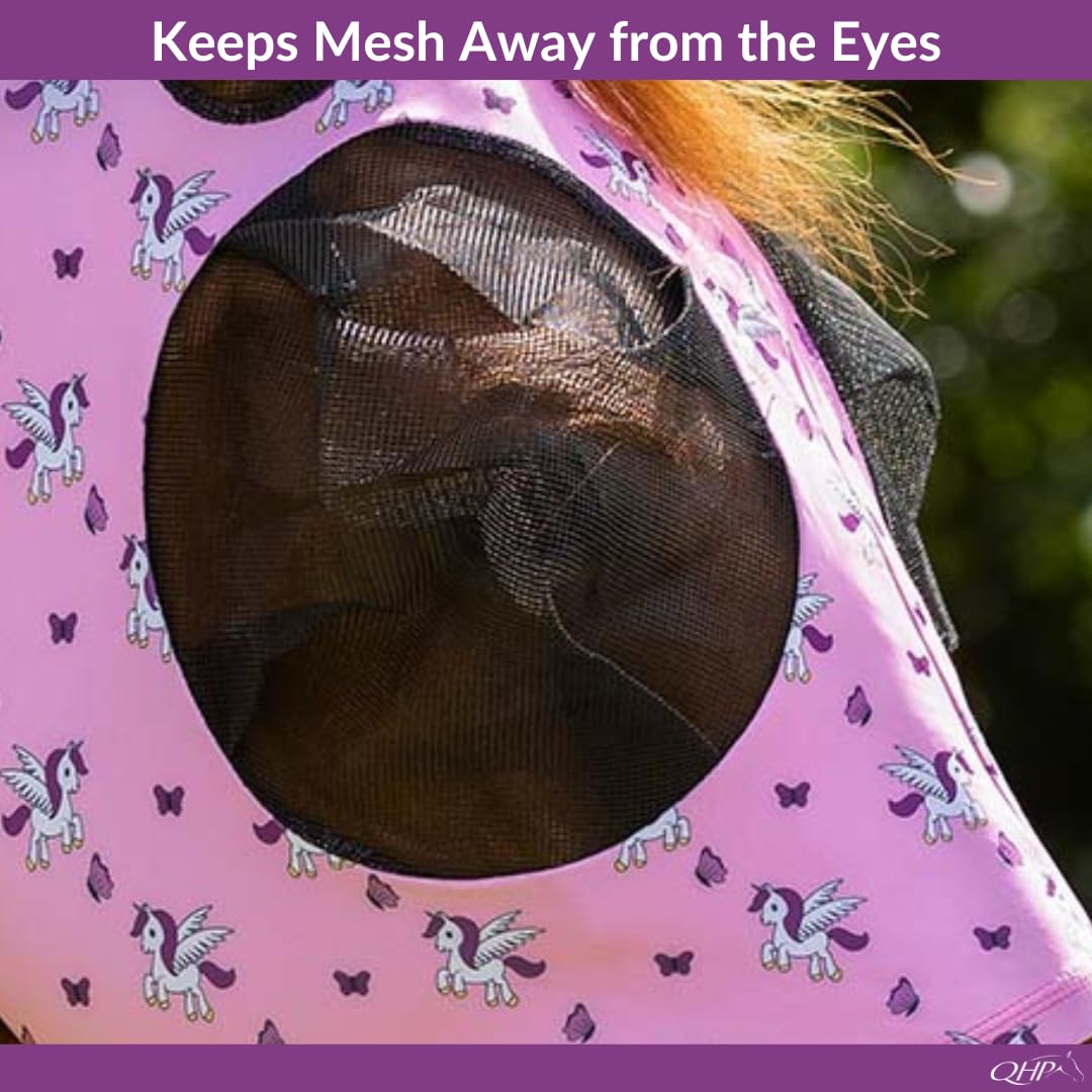QHP Masque anti-mouches, motif licorne, rose