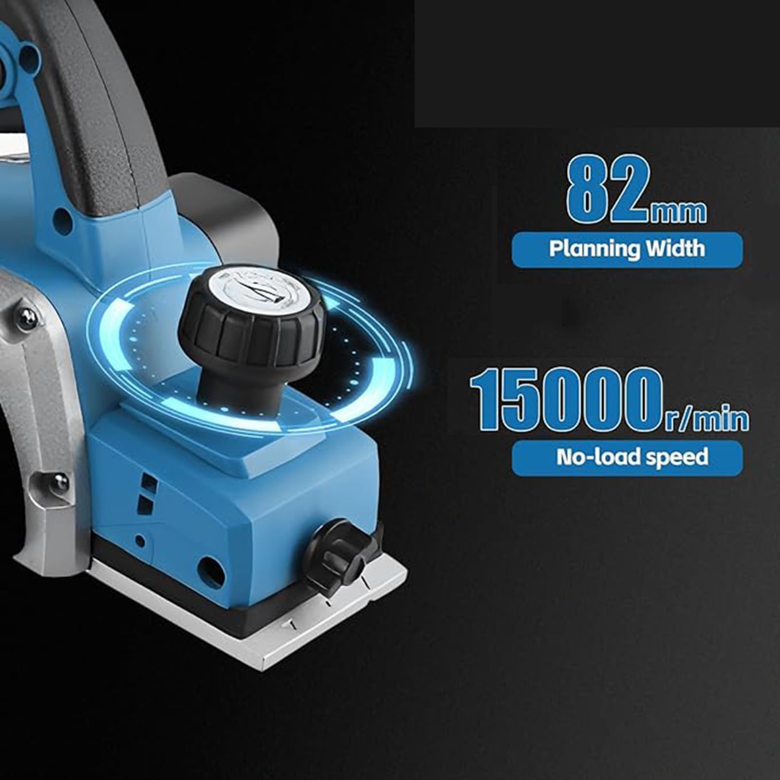 Elektryczna strugarka akumulatorowa 650 W – 15000 obr./min, regulowana głębokość 0–5 mm, szerokość cięcia 82 mm, przenośne narzędzie do obróbki drewna do projektów DIY i produkcji (2 batteries)