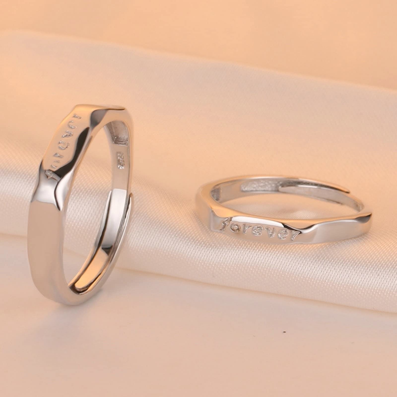 Anillos de promesa para parejas adolescentes, anillos de plata de ley modernos con plata grabada para siempre, anillo ajustable para regalo, Adjustable, Sin piedras preciosas