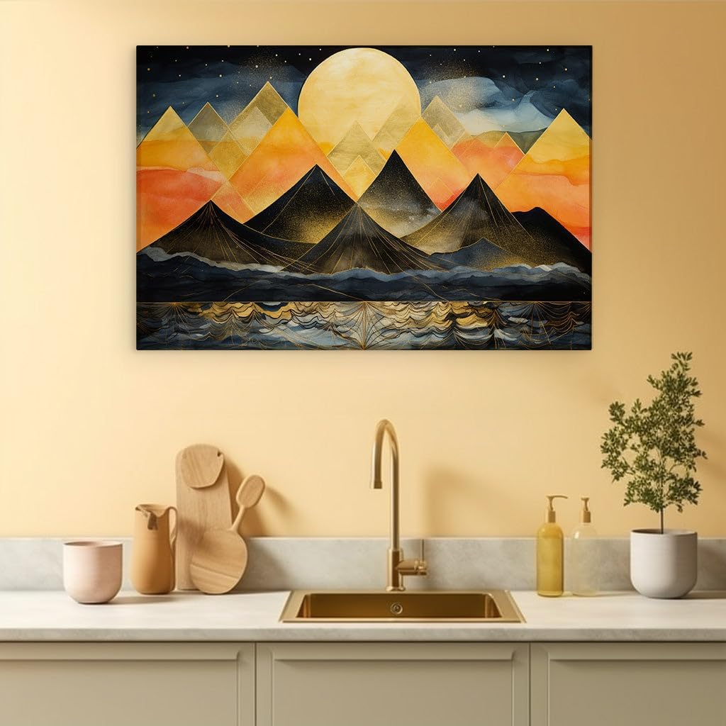 Canvas for Living room. Moonlit Majesty Mystique Mountains and River Reflections, 27 x 18 inch Canvas Wall Art - Contemporary Masterpieces - Modern Home Decor - 69x46 cm (27x18 inch)