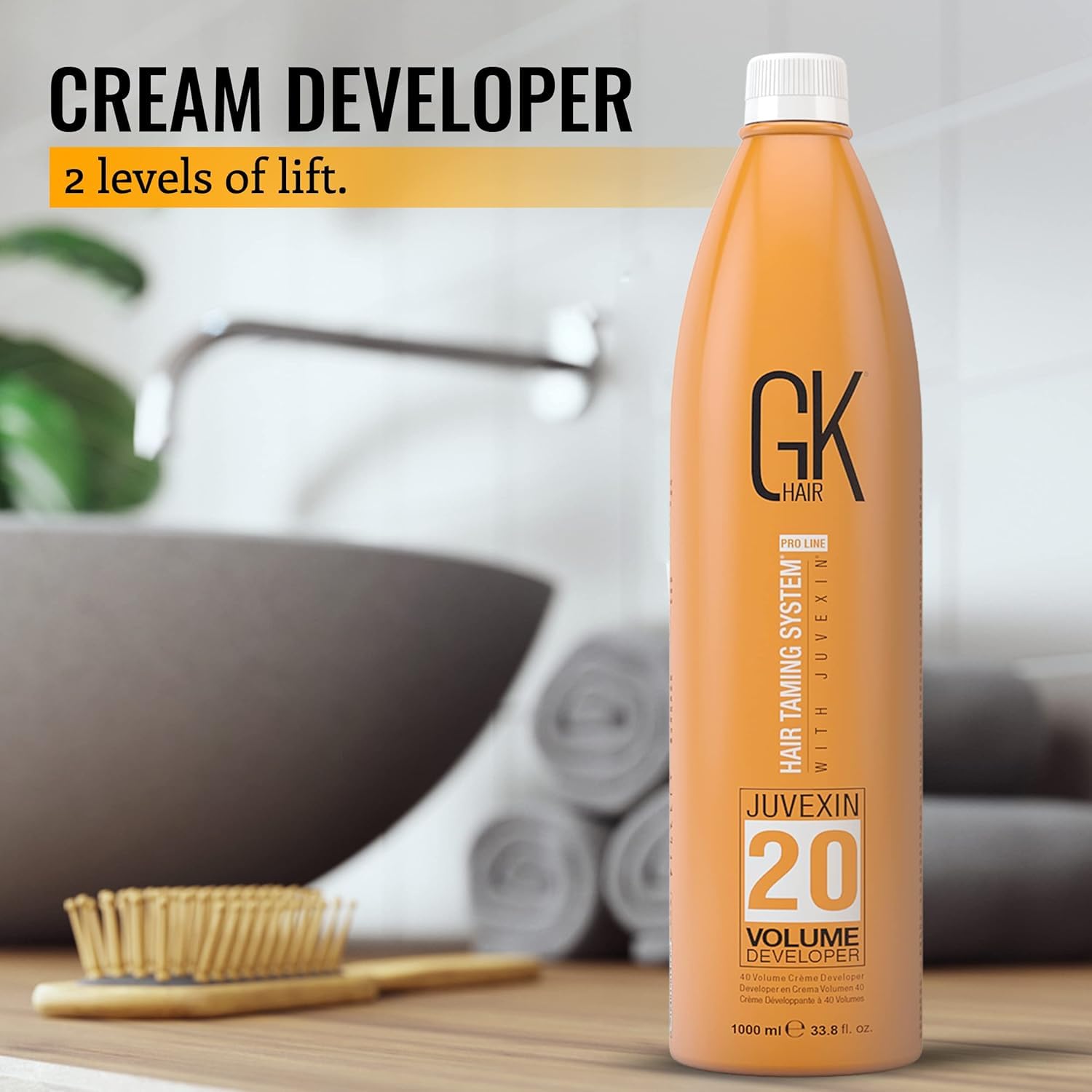 Global Keratin GK HAIR Professional Hair Color Cream Tube 3.4 Fl Oz Nourishing & Cleansing Colors - Hair Creme 20 Volume Developer 33.8 Fl Oz for Hair Coloring Bleach