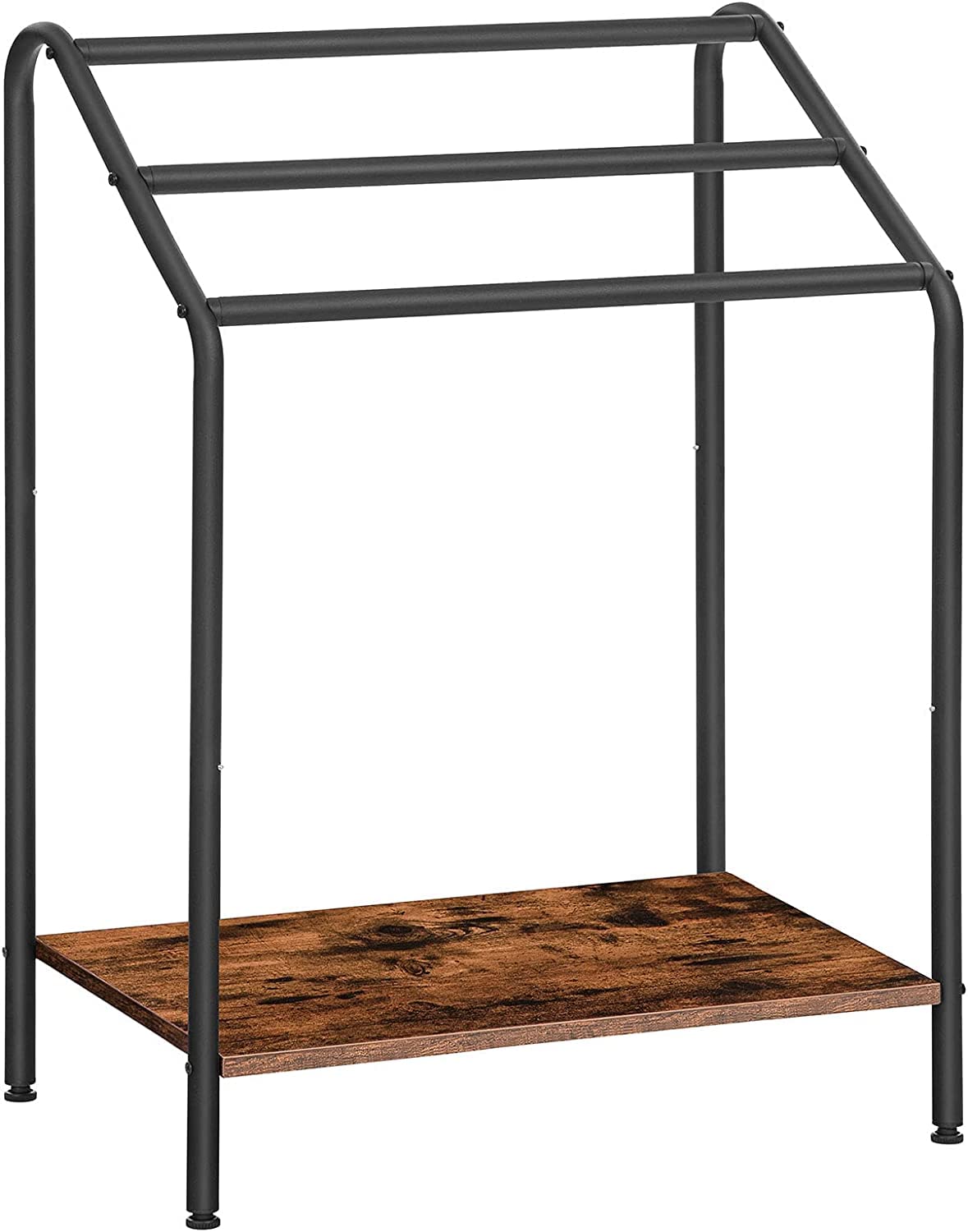 INDIAN DECOR 41400 Freestanding Towel Rack Holder, 3 Tier Blanket Stand with Storage Shelf, Quilt Stand and Display for Bathroom, Bedroom, Laundry Room, Metal, Rustic Brown and Black-image-28