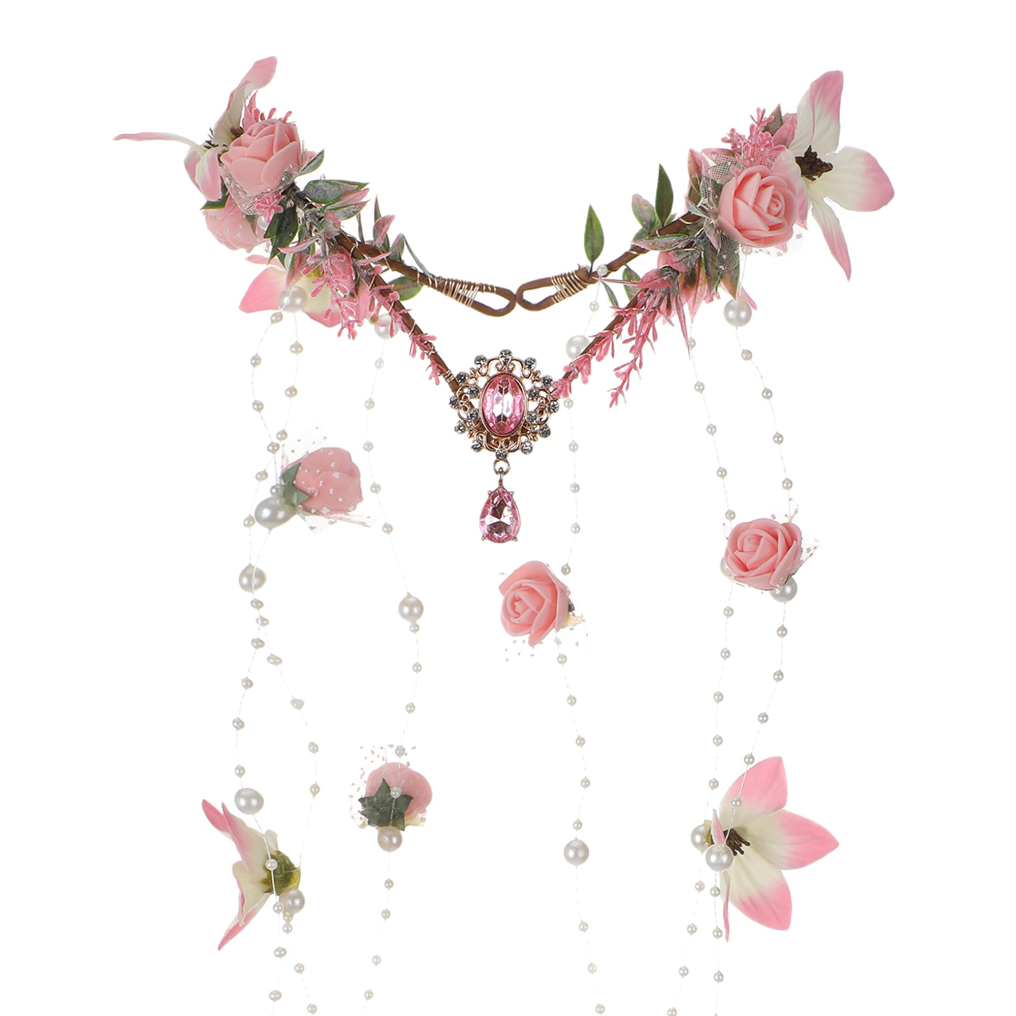 MOSTORY Fairy Flower Crown Headpiece - Floral Elf Crown Woodland Flower Circlet for Women Renaissance Renfaire Halloween, Plastic