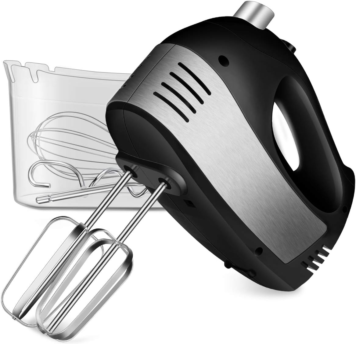 Hand Mixer with 5-Speed 250W Power Advantage Electric Handheld Mixer with Turbo and Easy Eject Button, Includes Storage Case Beaters Dough Hooks and Balloon Whisk, by KEEMO-White
