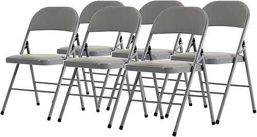 Miniatura 5 de Paquete de 6 sillas plegables con asientos acolchados, paquete de 6 sillas plegables con cojín de vinilo acolchado, sillas con cojín cómodo y marco