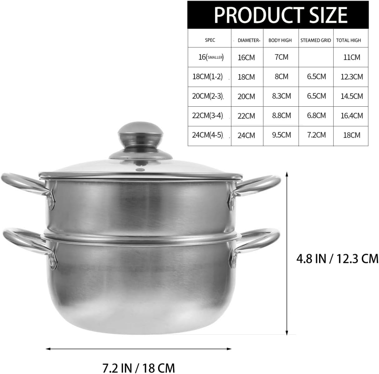 PRETYZOOM Stainless Steel Steamer Pot 9 Inch with Lid Multi-Use Steam Pot for Cooking Vegetables Seafood and Soup Kitchen Cookware