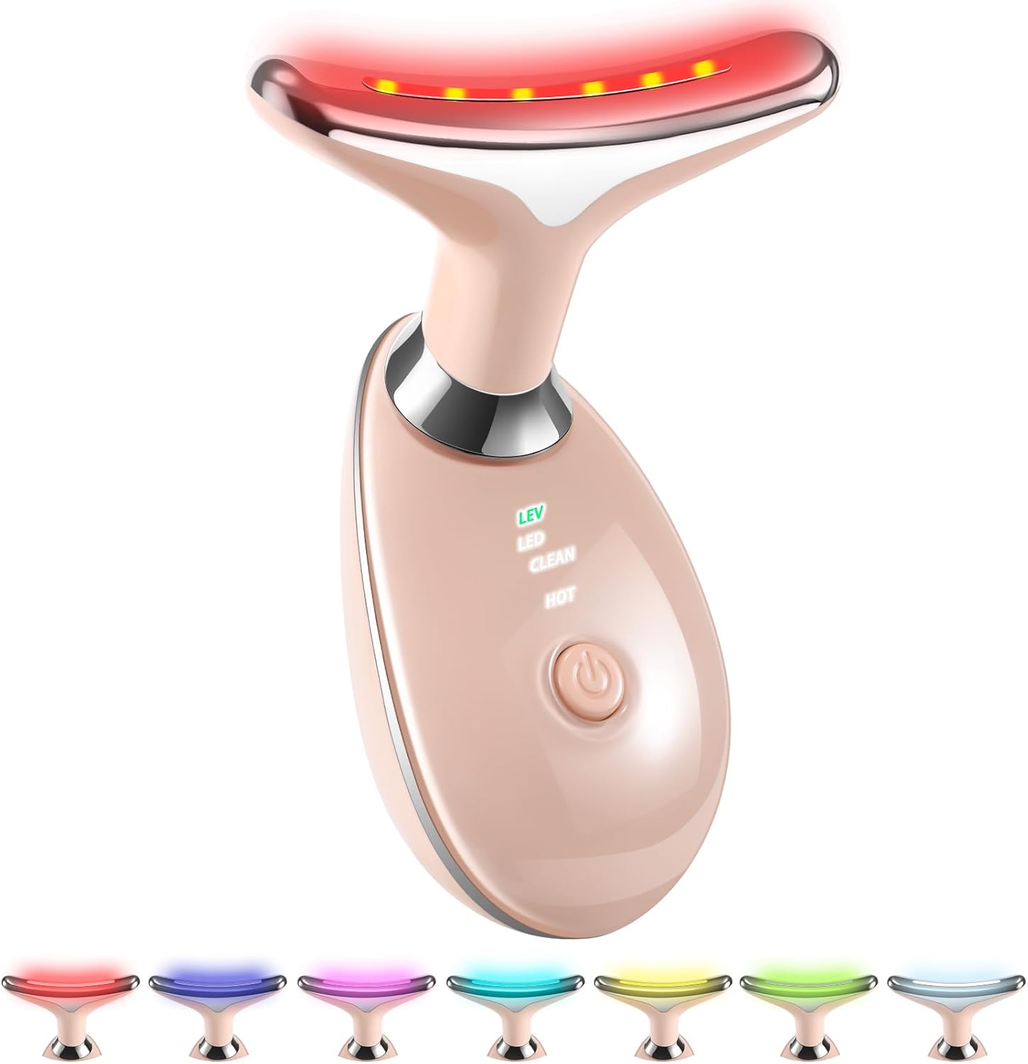 7-in-1 Face and Neck Massage Tool for Skin Care Gift, Multifunctional Electric Red Light Therapy for Face, Wrinkles, Double Chin (Pink)