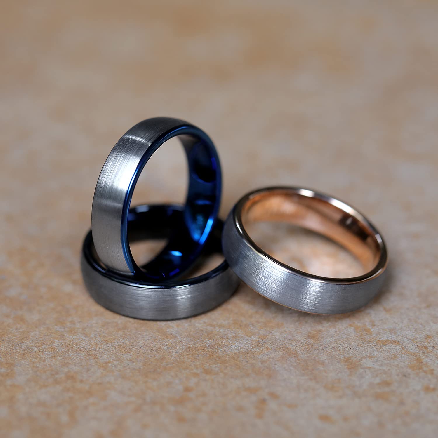 Anelli di fidanzamento in tungsteno da 6 mm e 8 mm, per uomini e donne, a fascia, a due tonalità, spazzolato, vestibilità comoda