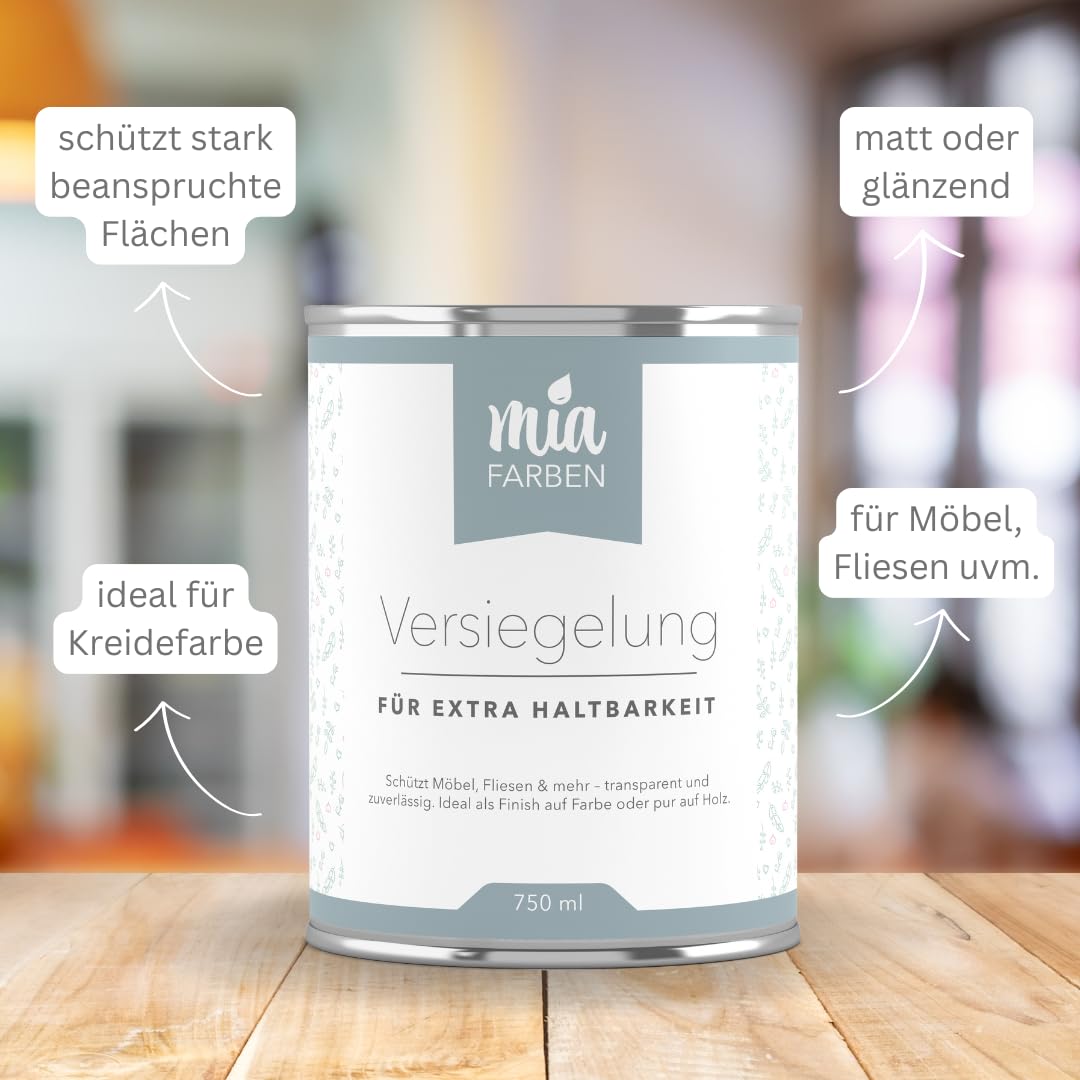 Versiegelung – Klarlack für Kreidefarbe & Möbellack – transparent, wasserbasiert, für Holz, Möbel, Parkett & Treppen Innen (matt, 750ml)