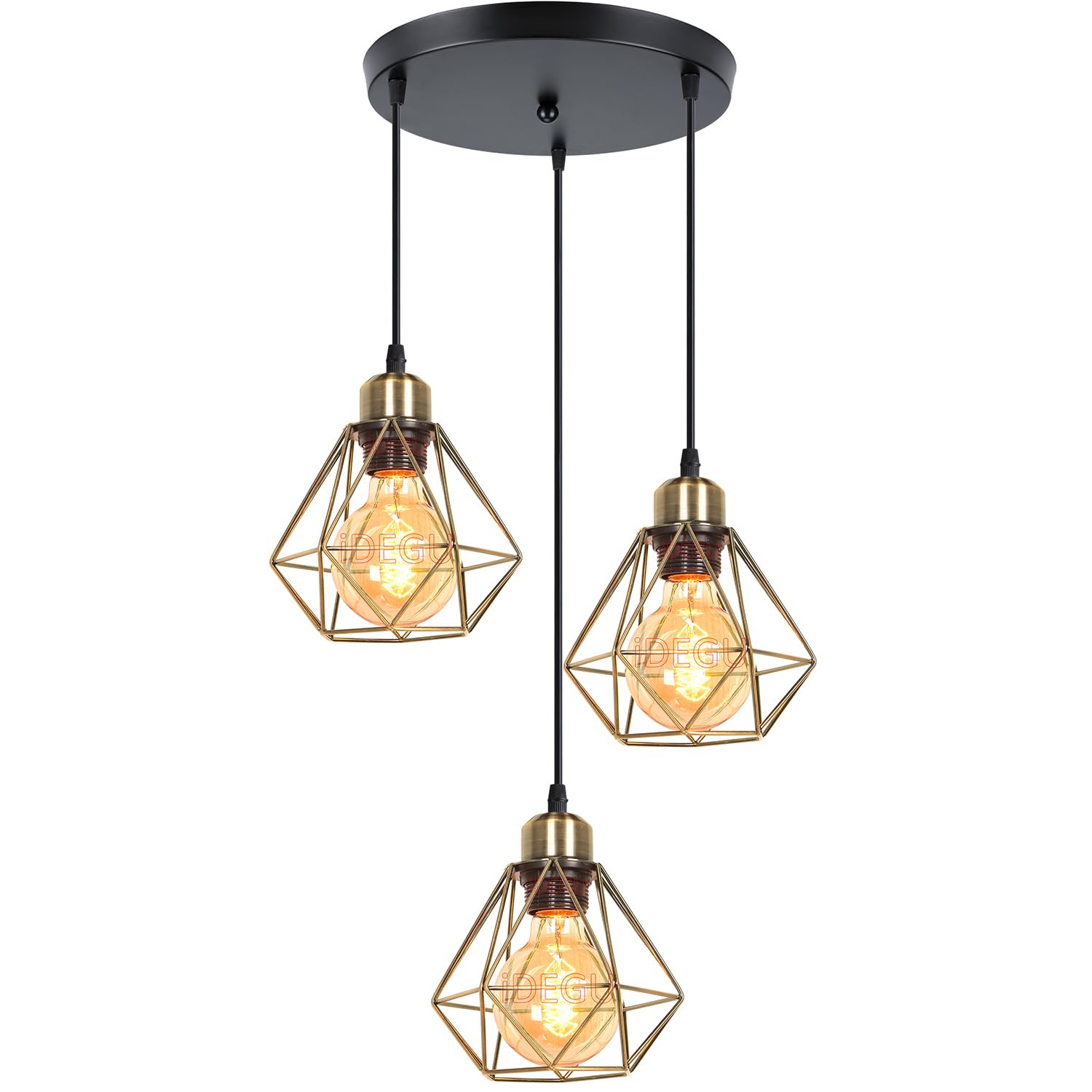 iDEGU 3 Lights Vintage Ceiling Pendant Light Fitting, 16cm Geometric Cage E27 Industrial Hanging Lamp Metal Chandelier Lamp Shade for Bedroom Living Room Dining Room Kitchen (Bronze, 3-Light Round) — image 1