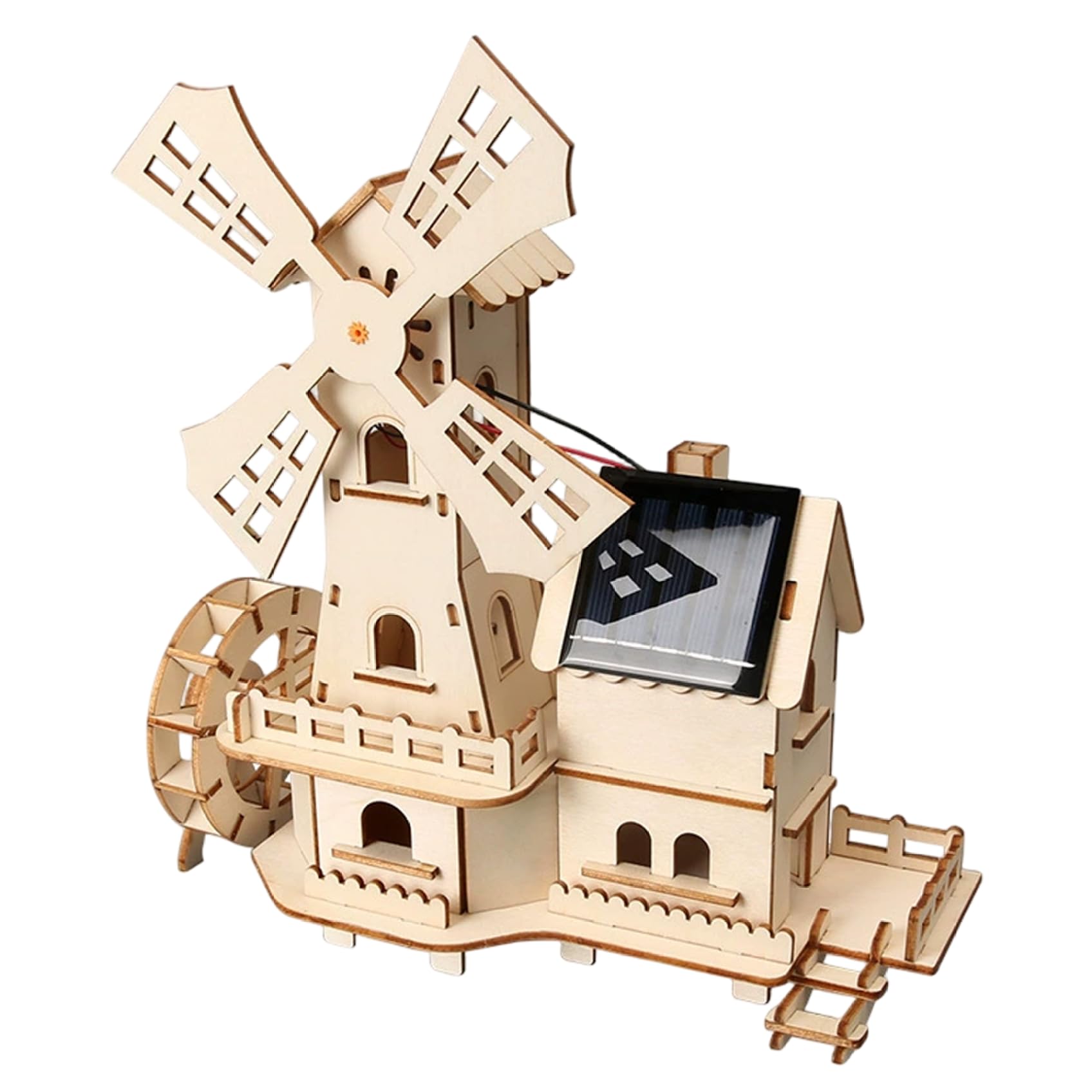 3D Wood Puzzle Solar Powered Windmill House Wooden Puzzles Scientific Educational Wooden Houses for Crafts for Children Kids