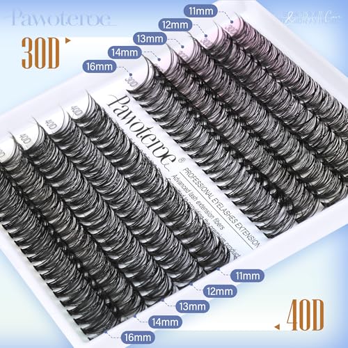 Image of Pawotence Lash Clusters 200pcs Individual Lashes 30D 40D Cluster Eyelash Extensions 11-16mm Eyelash Clusters Lash Extensions for Self Application (30D&40D, 0.07D, 11-16mm Refill)