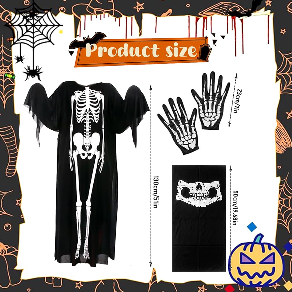 MIFKLMV Halloween Horror Costumes, Adults Kids' Skeleton Costumes, with Spooky Scream Masks, Bone Gloves & Jumpsuits - Image 2