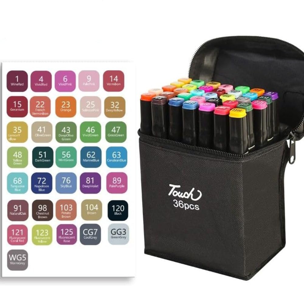 Touch Alcohol Markers Professional Art Set-36 Double Ended Blendable Based Ink Colors with Fine & Chisel Tip,Perfect for Artists Beginner Adults & Kids-Marker Set of 36,Multicolor