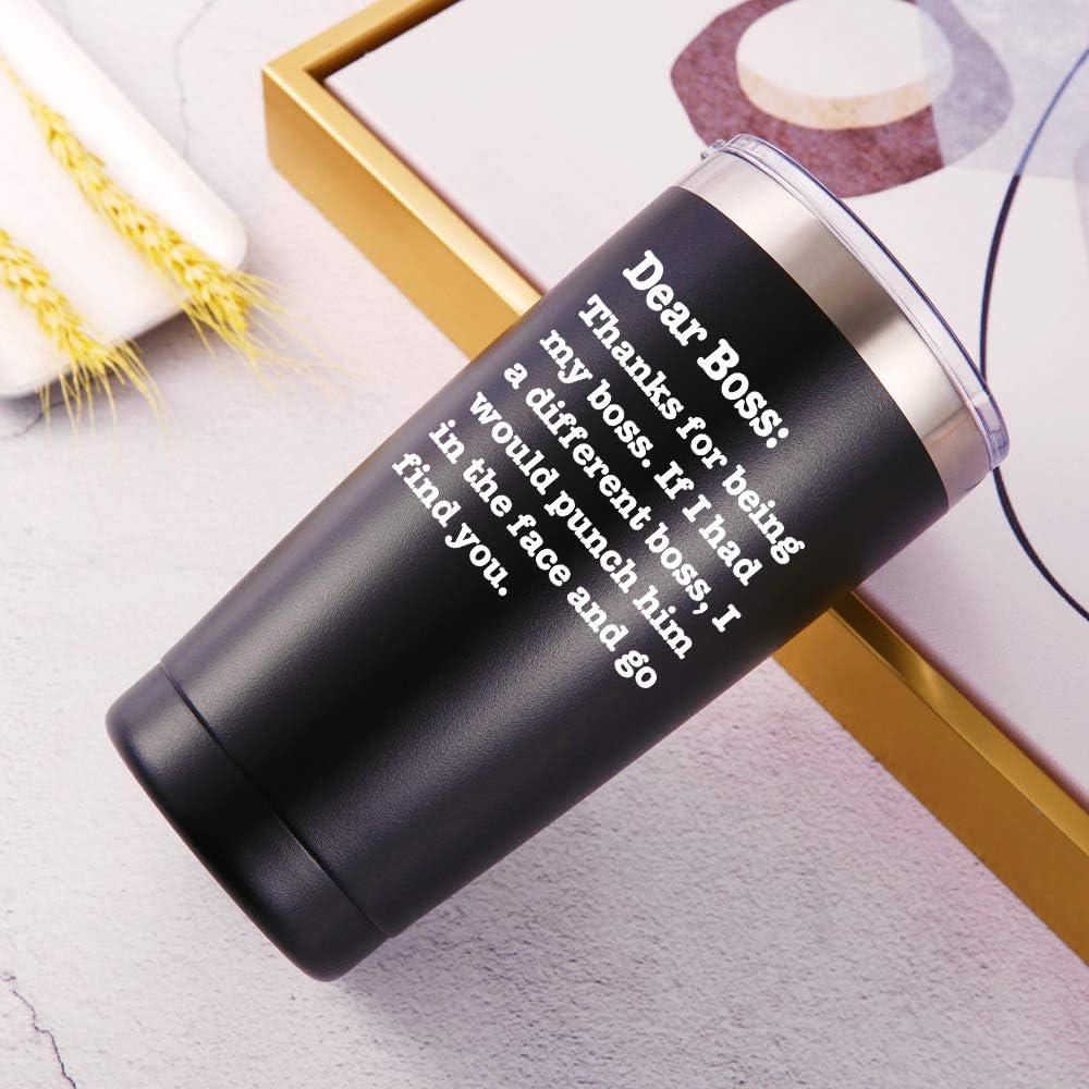 AMZUShome Thanks For Being My Boss Travel Mug Tumbler.Boss Day Gifts Office Gifts.Moving Appreciation Retirement Birthday Christmas Gifts For Men Women Boss Boss Lady From Employees(20oz Black) - Image 3