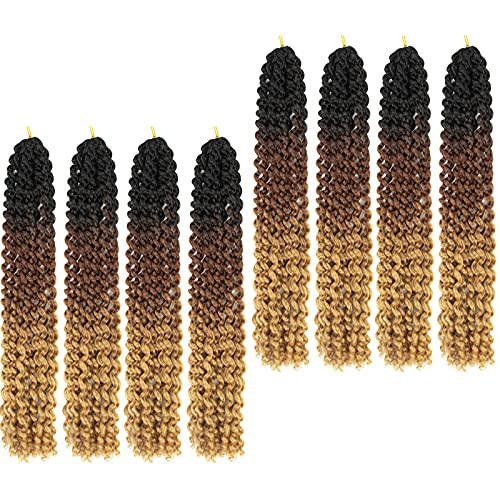 Ombre Passion Twist Hair Water Wave Crochet Hair 18 Inch 8 Packs Curly Braiding Hair Long Bohemian Spring Twist Hair Crochet Braids Synthetic Hair Extension (18 Inch ,1B/30/27)