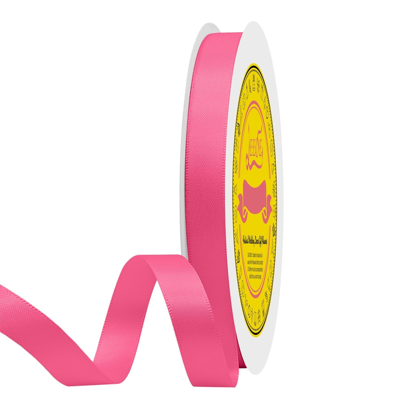 Double Face Hot Pink Satin Ribbon 1/2 inch X 50 Yards Polyester Hot Pink Ribbon for Gift Wrapping Very Suitable for Weddings Party Hair Bow Invitation Decorations and More