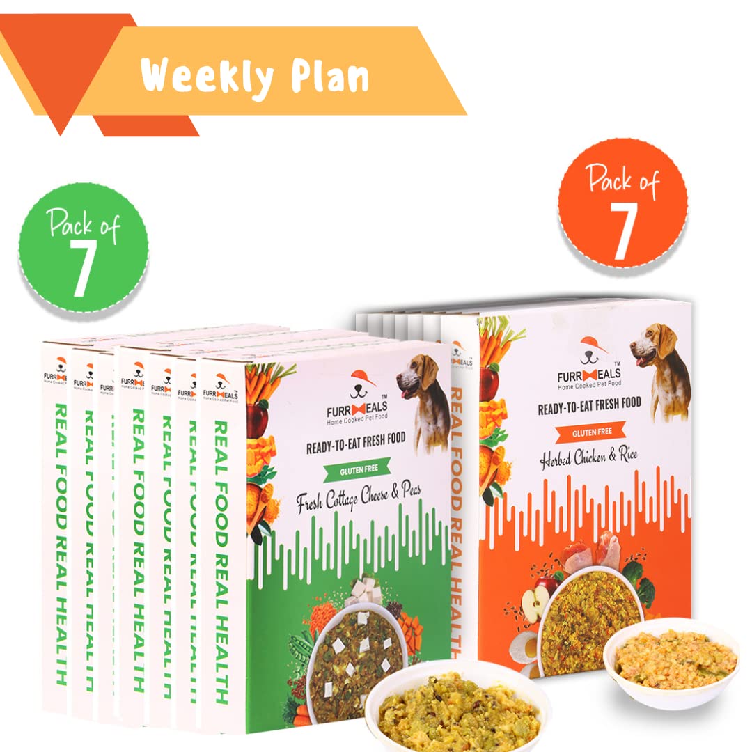 FurrMeals Wet Dog Food | Medium Breed | Weekly Veg + Non-Veg Plan | Hearbed Chicken and Rice + Fresh Cottage Cheese and Peas | Pack of 14 x 300g | All Breed | Gluten Free | Preservative Free | Ready-to-Eat Fresh Dog Food