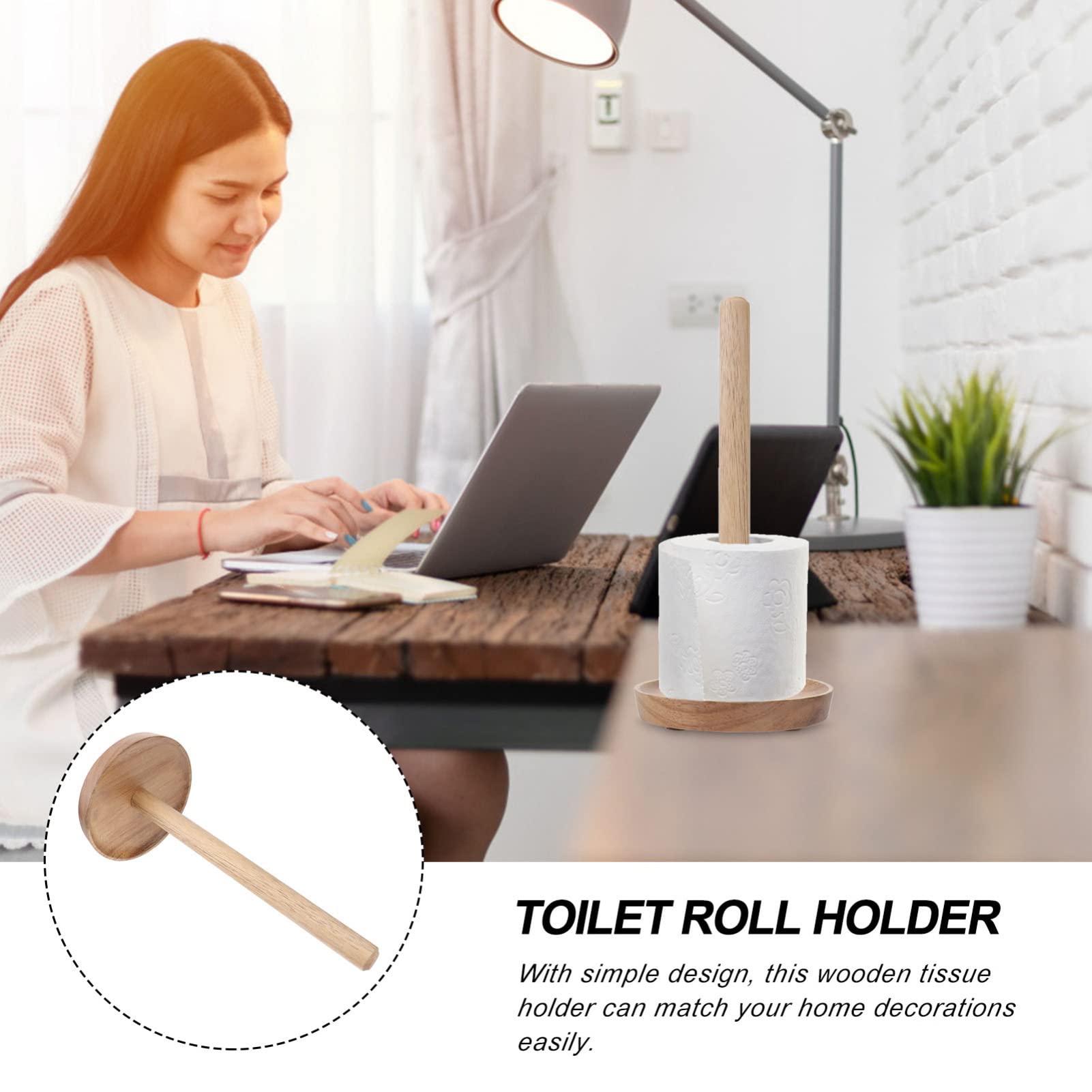 Hemobllo Massivholz Toilettenpapierhalter Stehend mit Anti Kipp Funktion Kreativer Rollenhalter für Wc und Bad Dunkles Akazienholz Stabiler Papierrollenhalter für Haushalt und Büro