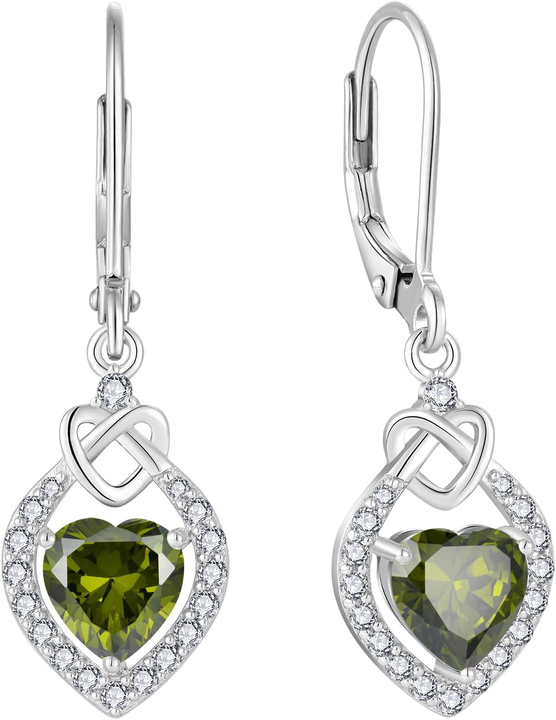 Love Heart Knot Earrings for Women 925 Sterling Silver Heart Birthstone Dangle Drop Leverback Earrings Celtic Jewelry for Her